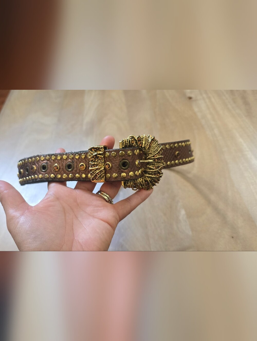 Vintage Caché USA Genuine Leather Belt Medium Metallic Western Studded Y2K